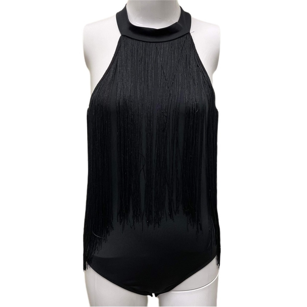 Shein Black Body Suit With Fringe From Neck - Large -